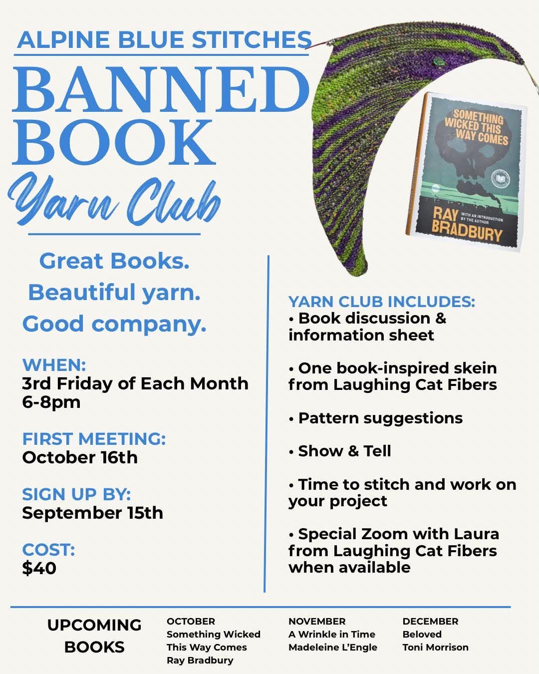 Alpine Blue Stitches Banned Book Yarn Club