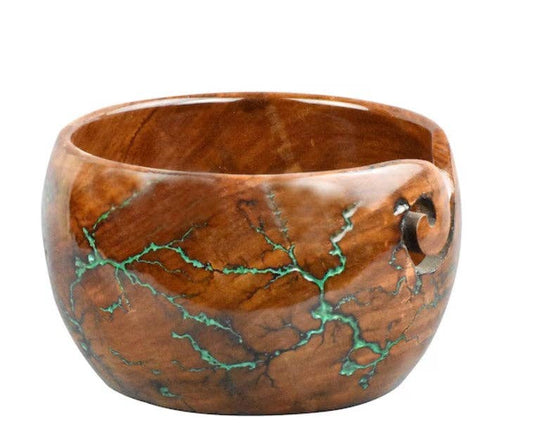 Darn Good Yarn Handcrafted Rosewood Yarn Bowl with Unique Resin Accents