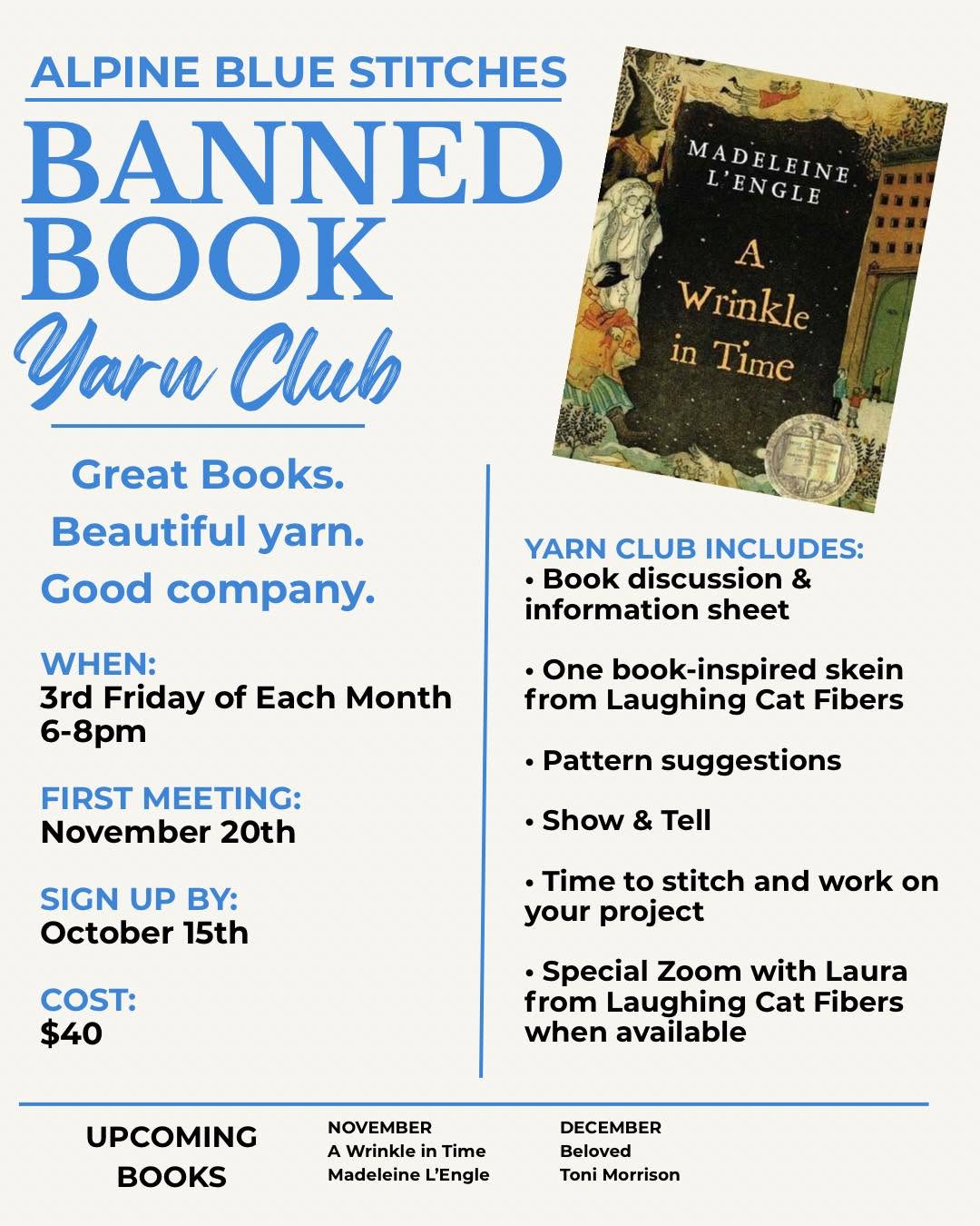 Alpine Blue Stitches Banned Book Yarn Club
