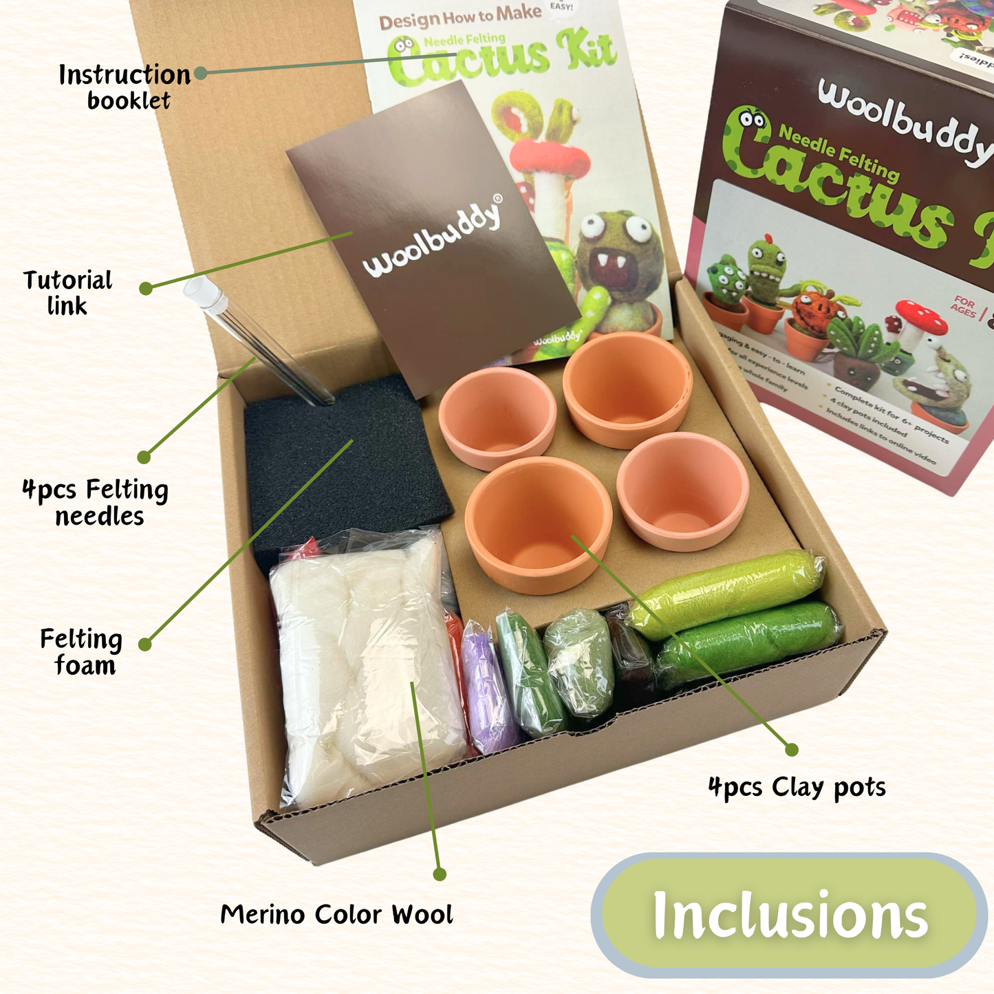 DIY Needle Felting Cactus Kit – 6 Monster Plants Design