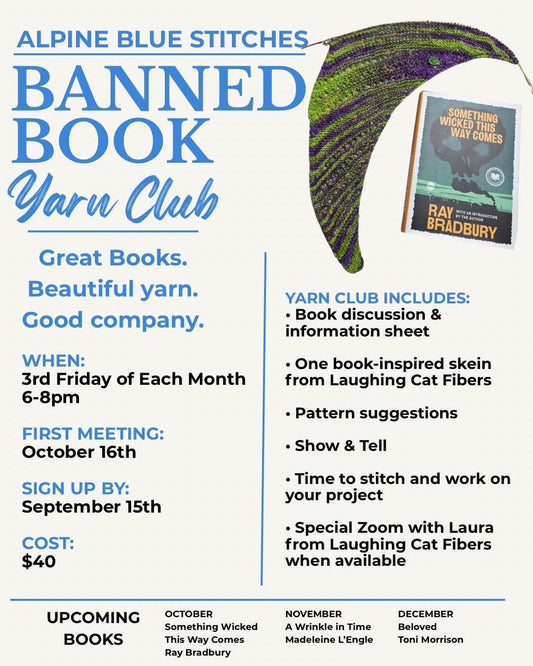 Alpine Blue Stitches Banned Book Yarn Club