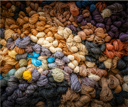 A wall of colorful yarn skeins